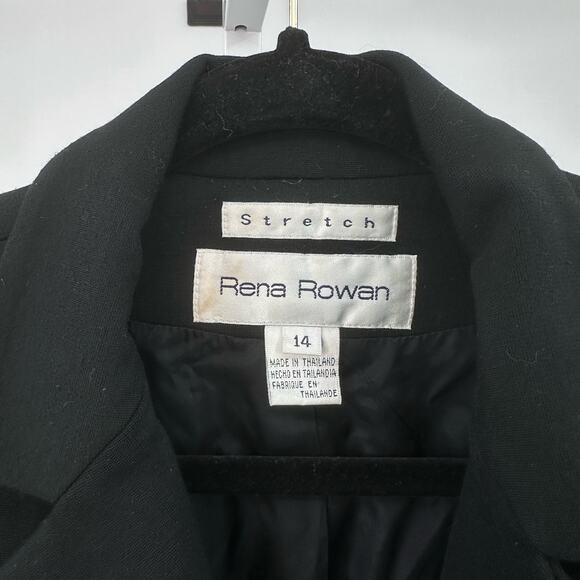 Rena Rowan Dress Coat Black VTG Stretch WMNS Sz 14 Button-Up Lined Collared Slit - Picture 4 of 8